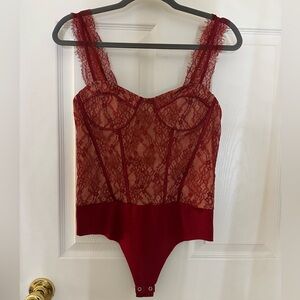 Vici Deep Red Lace Bodysuit
